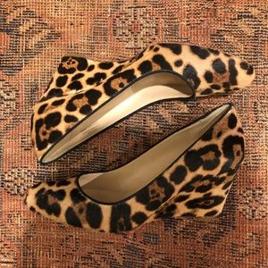 J Crew calf hair leopard print wedges